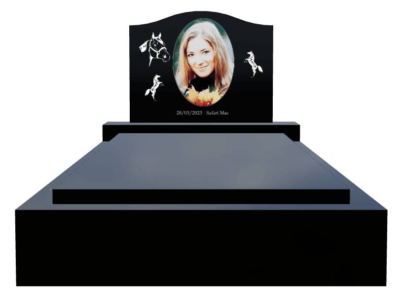 Serpentine Laser-Etched Black Granite Headstone – Horse Monument preview