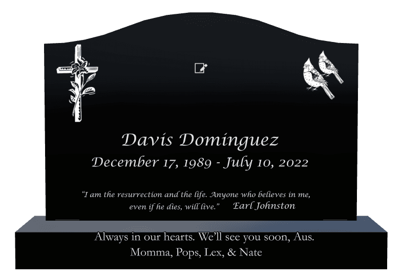 Serpentine Laser-Etched Black Granite Headstone – I am The Resurrection And The Life Headstone preview