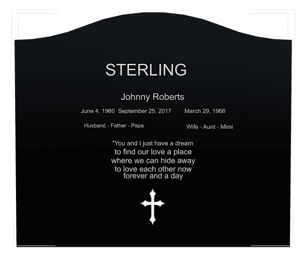 Serpentine Laser-Etched Black Granite Headstone – Cross preview