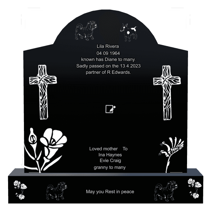 Curved Gable Laser-Etched Black Granite Headstone – Rest in Peace preview