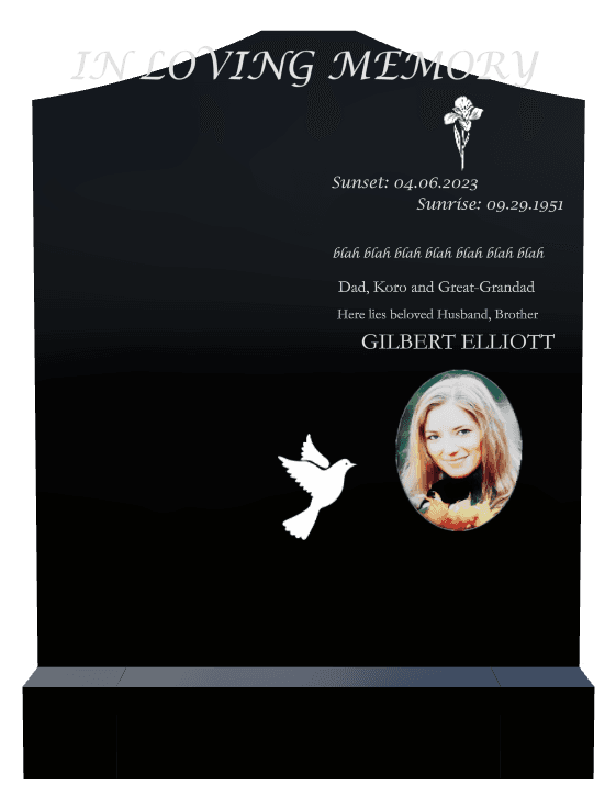 Cropped Peak Laser-Etched Black Granite Headstone – In Loving Memory preview