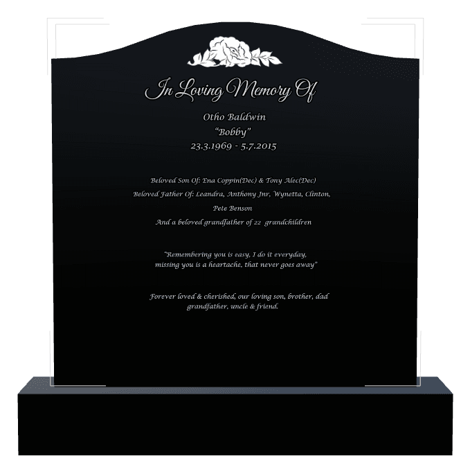 Serpentine Laser-Etched Black Granite Headstone – Beloved Son preview