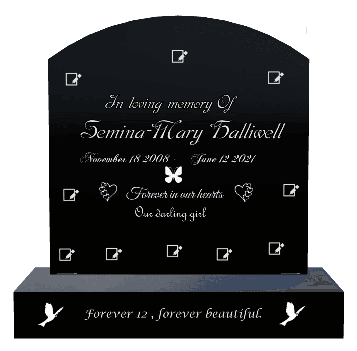 Curved Top Laser-Etched Black Granite Headstone – Forever in Our Hearts Headstone preview
