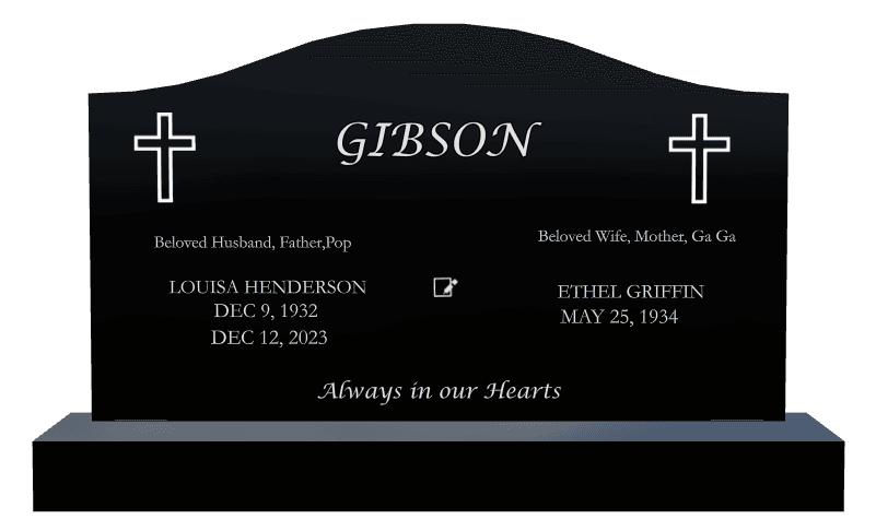 Serpentine Laser-Etched Black Granite Headstone – Always in Our Hearts preview