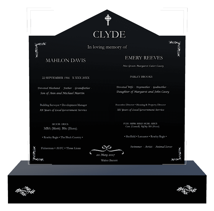 Gable Laser-Etched Black Granite Headstone – Devoted Husband Headstone preview