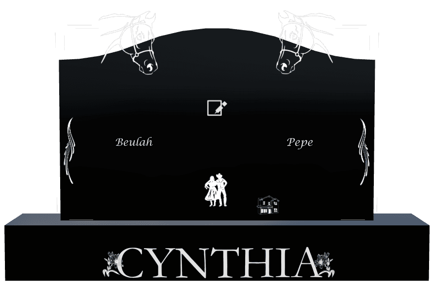 Serpentine Laser-Etched Black Granite Headstone – Flower Horse preview