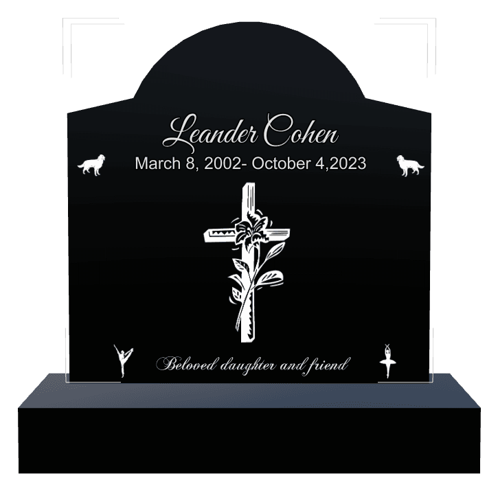 Curved Gable Laser-Etched Black Granite Headstone – Trust in The Lord With All Your Heart preview