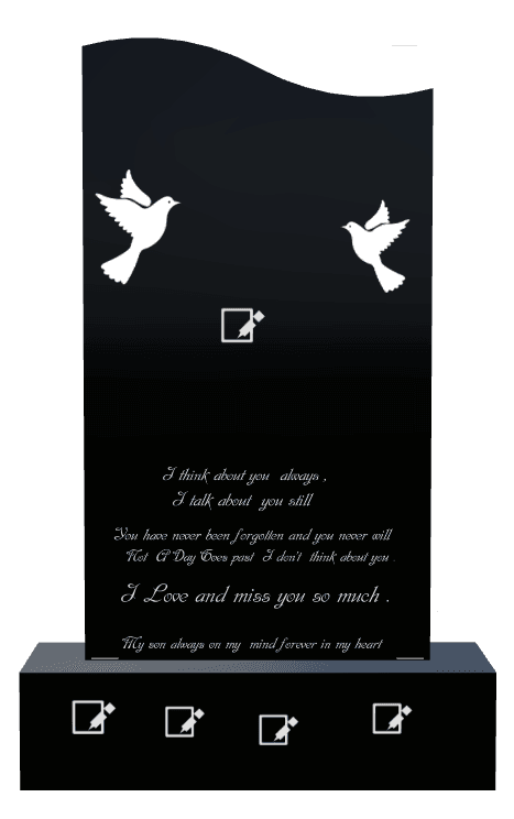 Left Wave Laser-Etched Black Granite Headstone – Dove preview