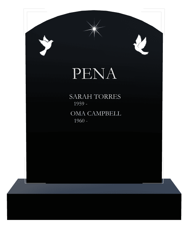 Curved Top Laser-Etched Black Granite Headstone – Birds Dove preview