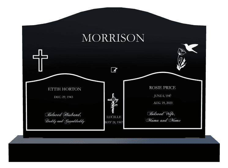 Serpentine Laser-Etched Black Granite Headstone – Bird Cross preview