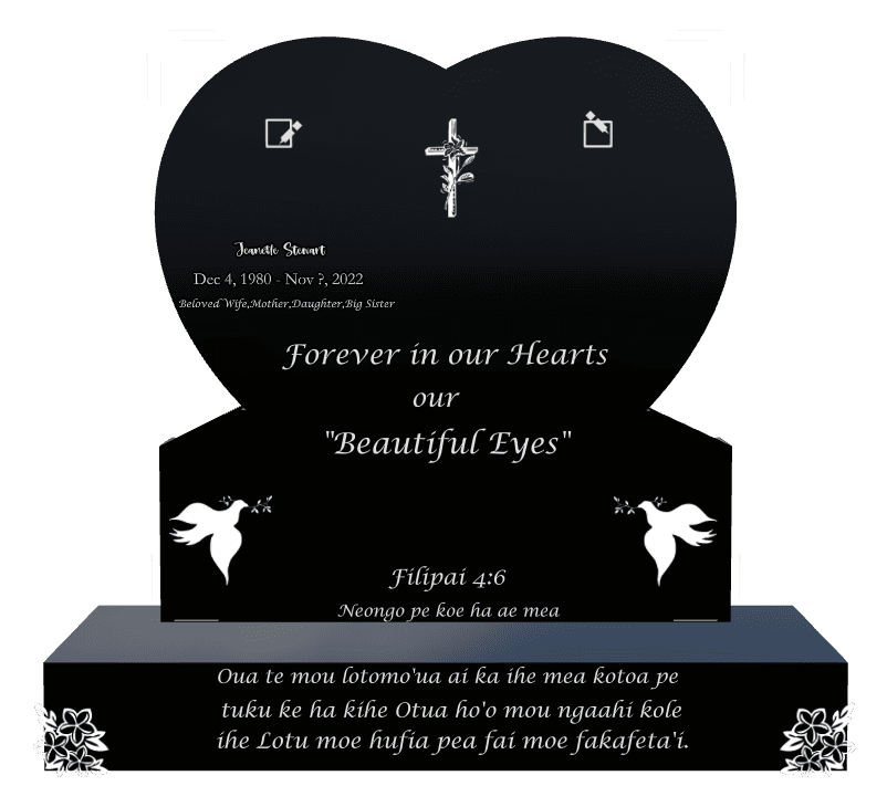 Heart Laser-Etched Black Granite Headstone – dove, flower and flowers preview