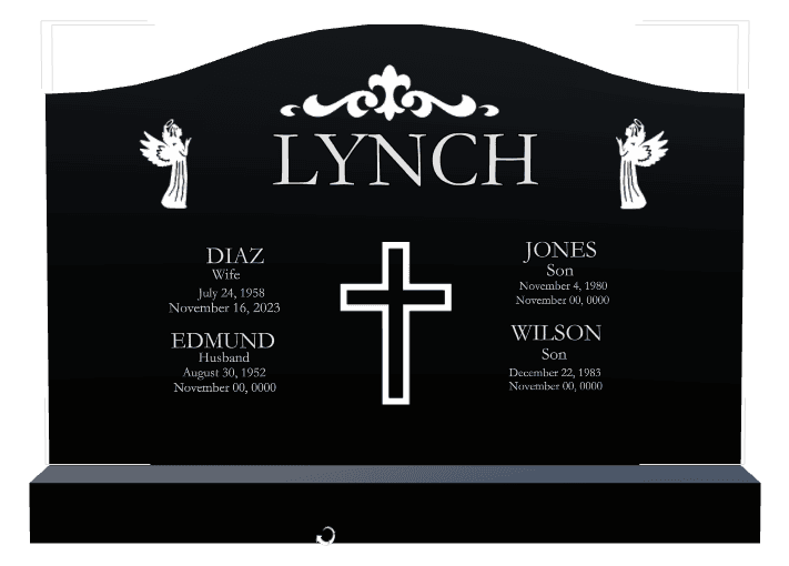 Serpentine Laser-Etched Black Granite Headstone – Angel Cross Headstone preview