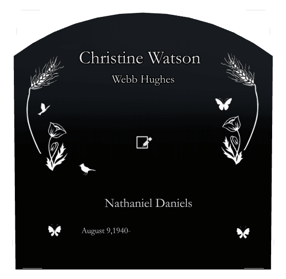 Curved Top Laser-Etched Black Granite Headstone – Bird Birds preview