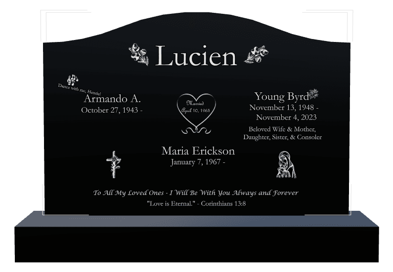 Serpentine Laser-Etched Black Granite Headstone – Corinthians preview