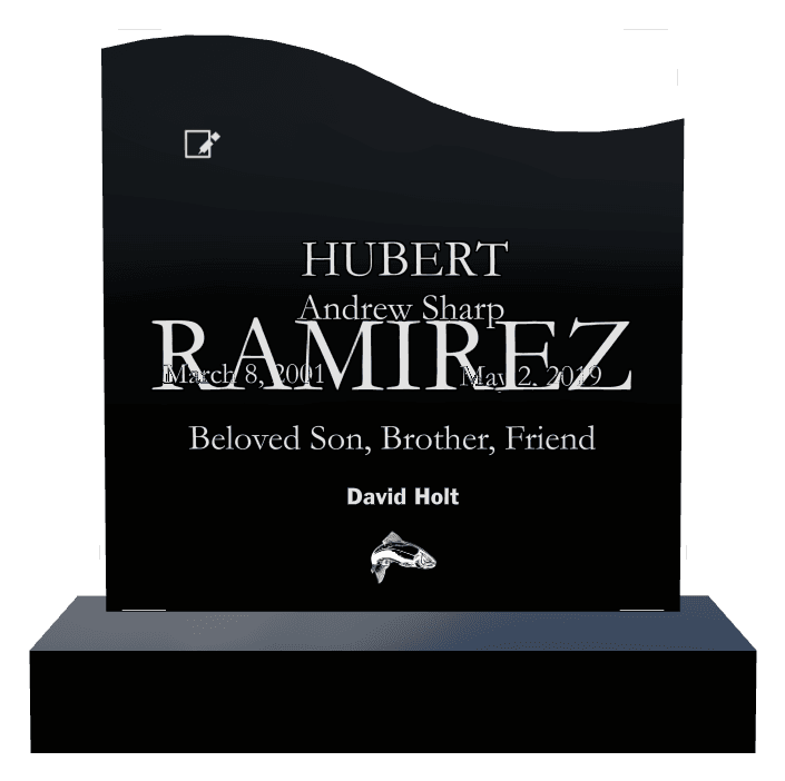 Left Wave Laser-Etched Black Granite Headstone – Beloved Son Headstone preview