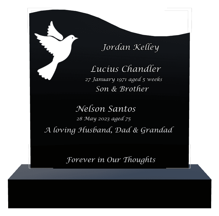 Left Wave Laser-Etched Black Granite Headstone – Loving Husband preview