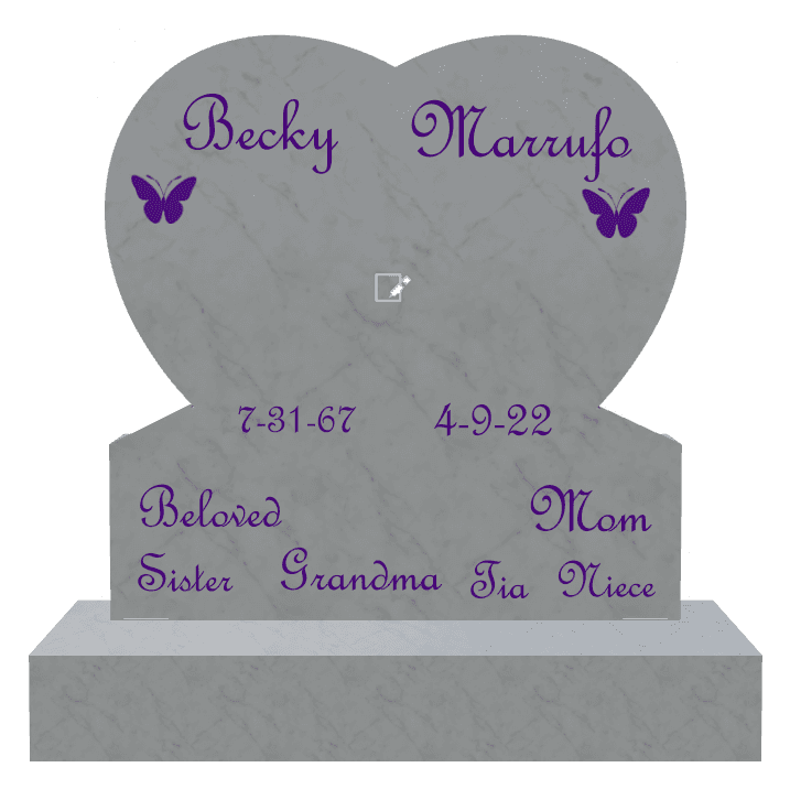 Heart Traditional Engraved Headstone – butterflies preview