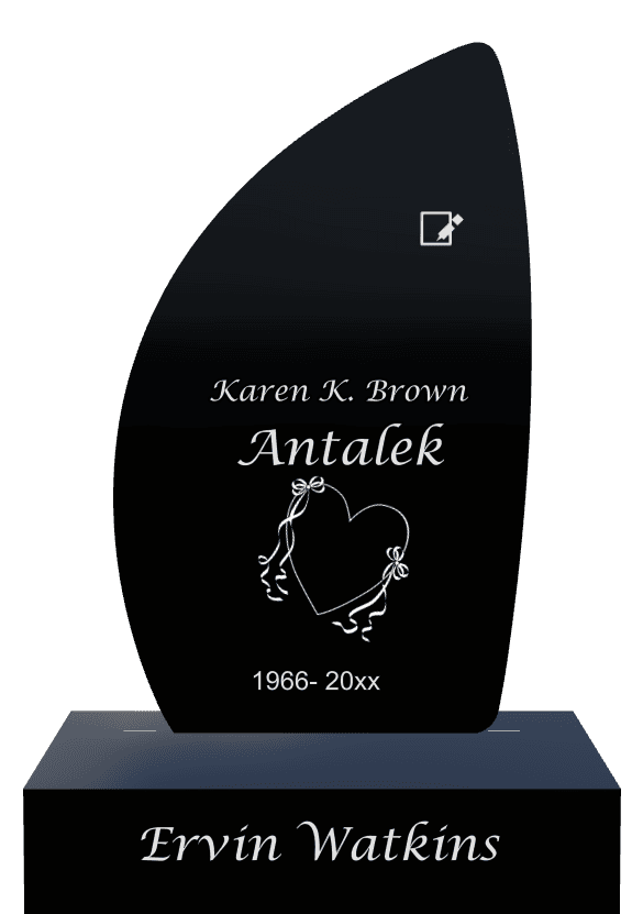 Laser-Etched Black Granite Headstone – Hearts preview