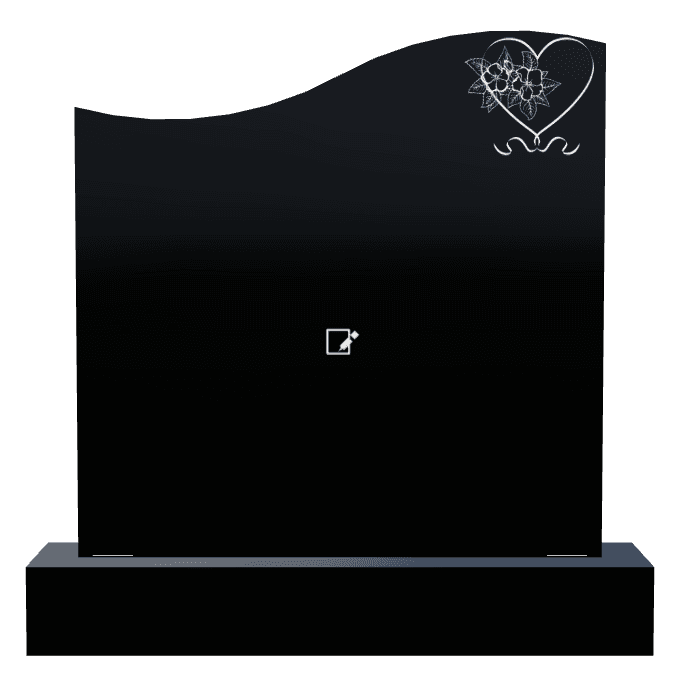Right Wave Laser-Etched Black Granite Headstone – Flower Heart preview
