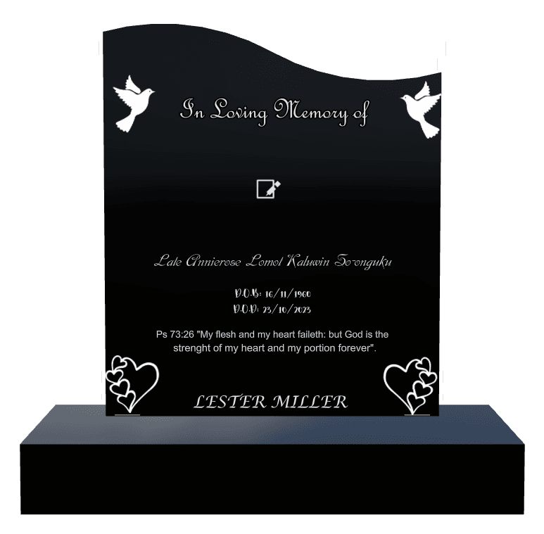 Left Wave Laser-Etched Black Granite Headstone – In Loving Memory preview