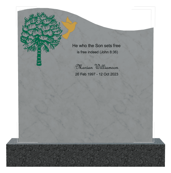 Left Wave Traditional Engraved Headstone – He Who The Son Sets Free is Free Indeed preview