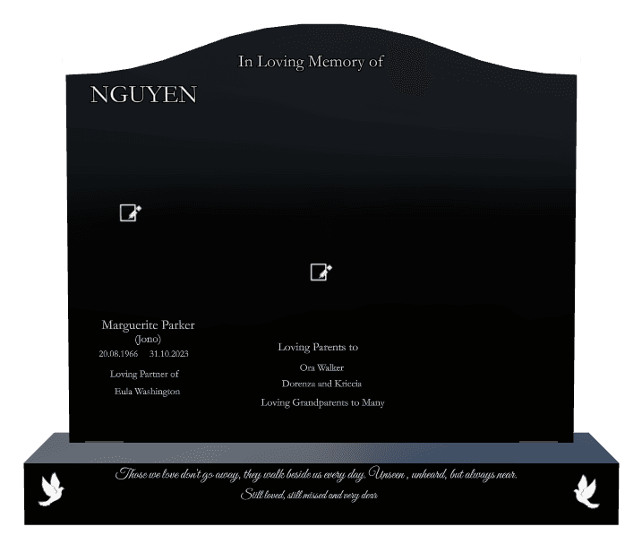 Serpentine Laser-Etched Black Granite Headstone – They Walk Beside us Every Day Headstone preview