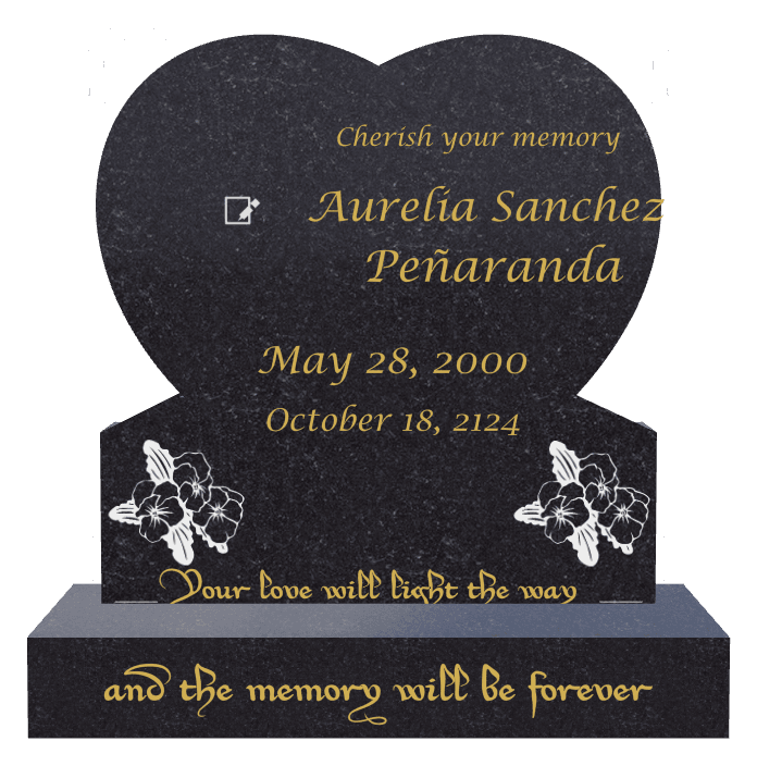 Heart Traditional Engraved Headstone – flower preview