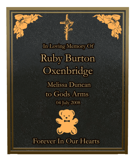 Rectangle (portrait) Bronze Plaque – flower and teddy-bear preview