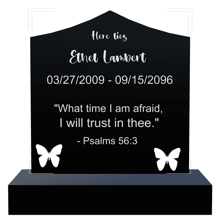 Curved Peak Laser-Etched Black Granite Headstone – Psalm preview