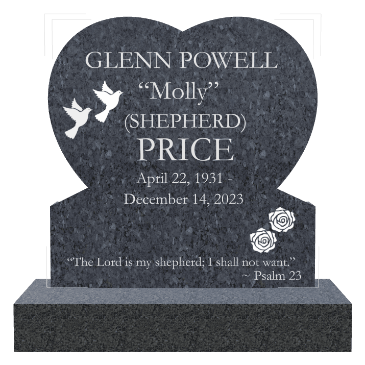 Heart Traditional Engraved Headstone – dove, flower and flowers preview