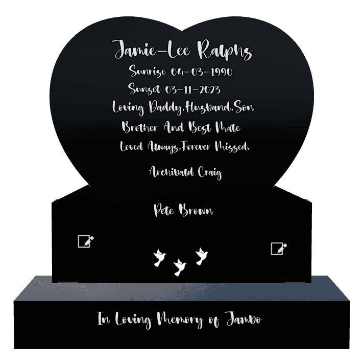 Heart Laser-Etched Black Granite Headstone – dove preview