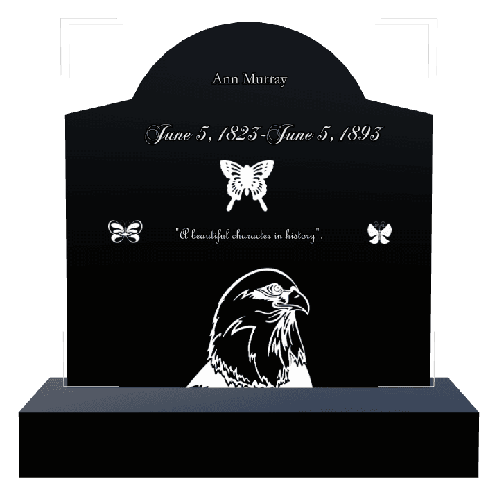 Curved Gable Laser-Etched Black Granite Headstone – Bird Butterflies preview