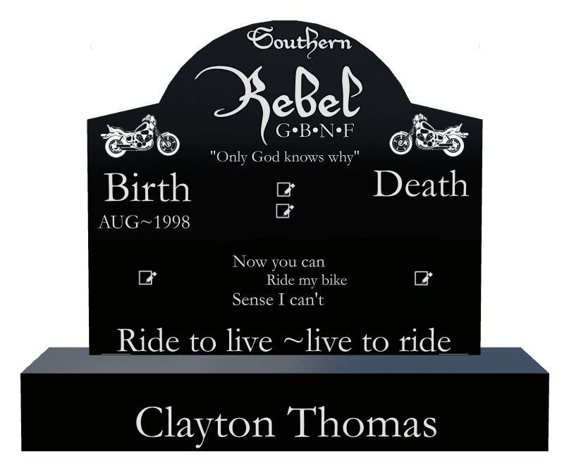 Curved Gable Laser-Etched Black Granite Headstone – John preview