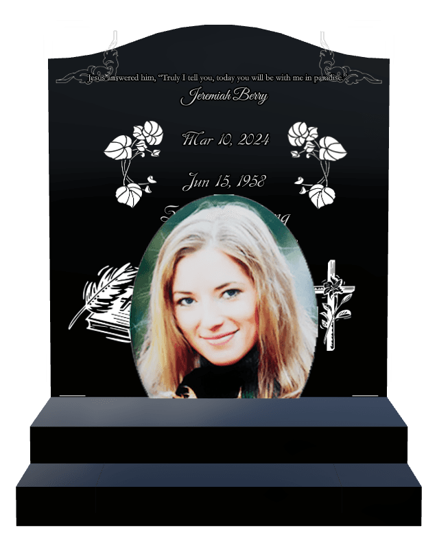 Serpentine Laser-Etched Black Granite Headstone – In Loving Memory preview