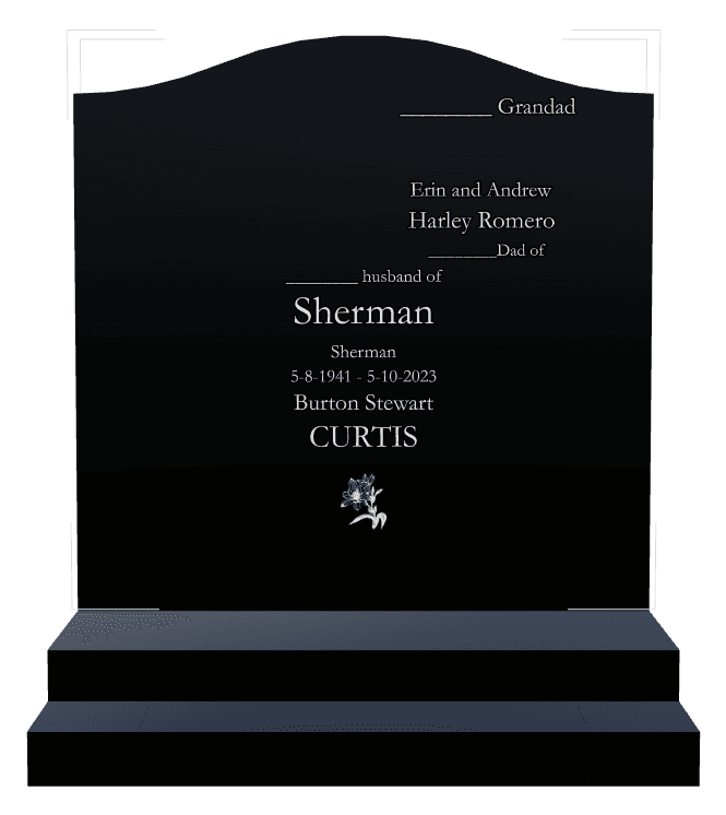 Curved Top Laser-Etched Black Granite Headstone – Peter preview
