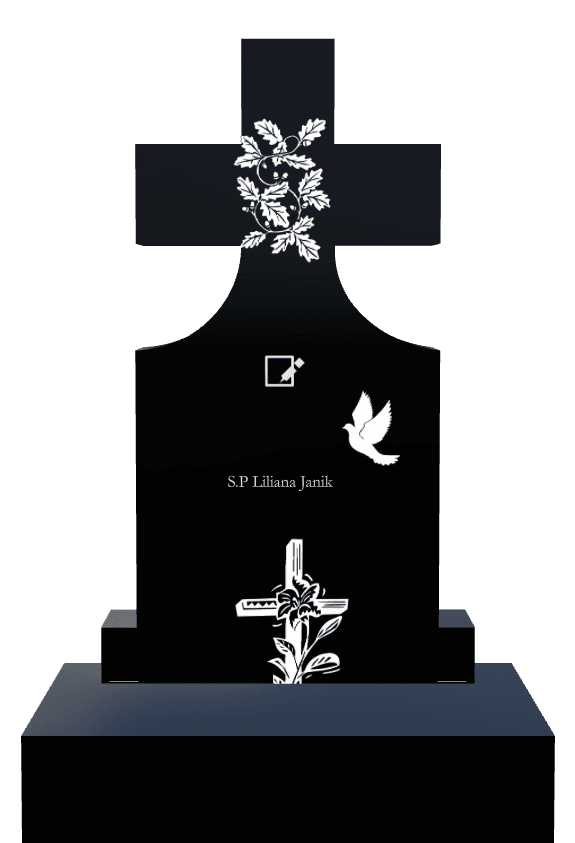 Laser-Etched Black Granite Headstone – Birds Flower preview