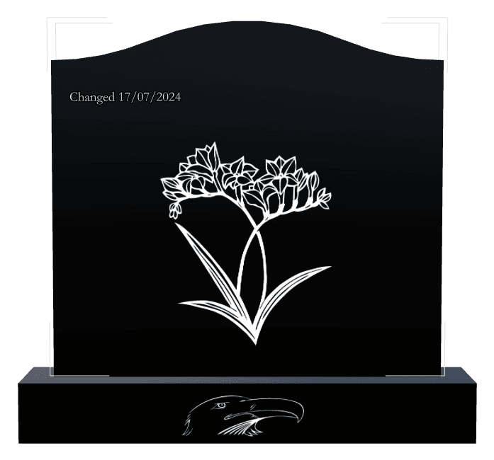 Serpentine Laser-Etched Black Granite Headstone – Bird Flower preview