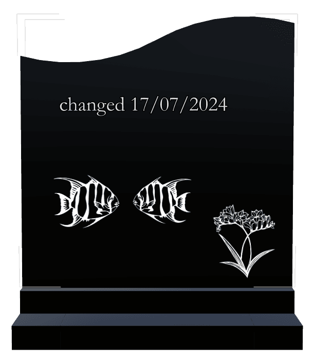 Right Wave Laser-Etched Black Granite Headstone – Fish Flower preview