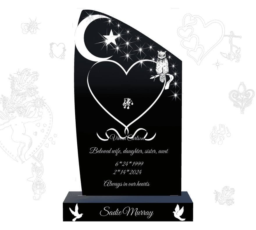 Laser-Etched Black Granite Headstone – Always in Our Hearts preview