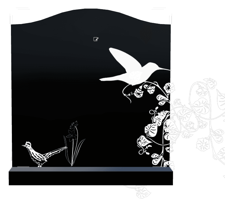 Serpentine Laser-Etched Black Granite Headstone – Bird Flower preview