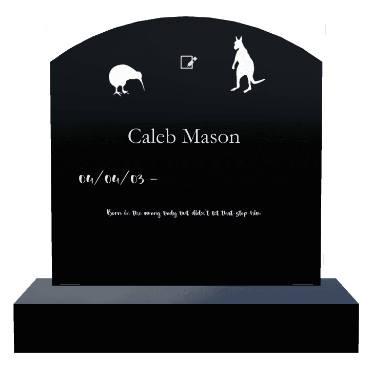 Curved Top Laser-Etched Black Granite Headstone – Kangaroo preview