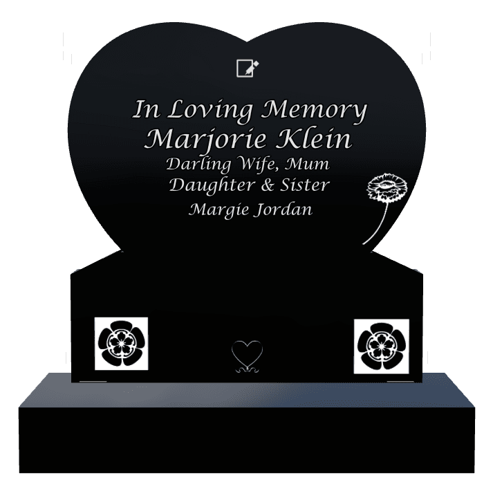 Heart Laser-Etched Black Granite Headstone – flower and heart preview