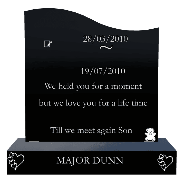 Left Wave Laser-Etched Black Granite Headstone – Teddy Bear preview