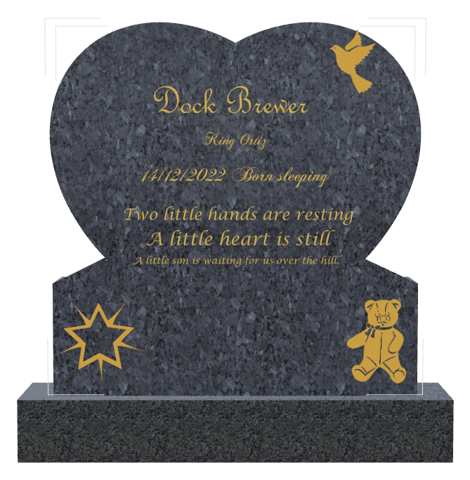 Heart Traditional Engraved Headstone – dove and teddy-bear preview