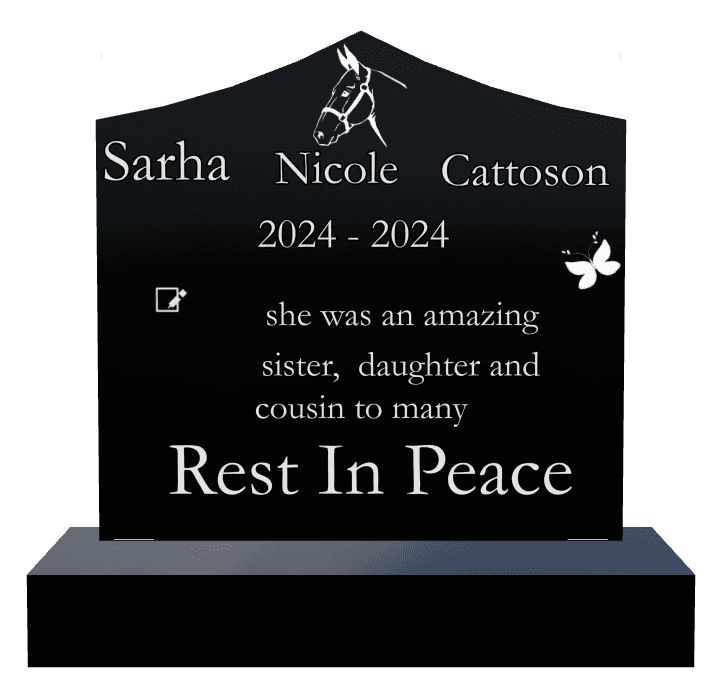 Curved Peak Laser-Etched Black Granite Headstone – Rest in Peace preview