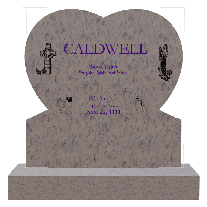 Heart Traditional Engraved Headstone – dog and flower preview