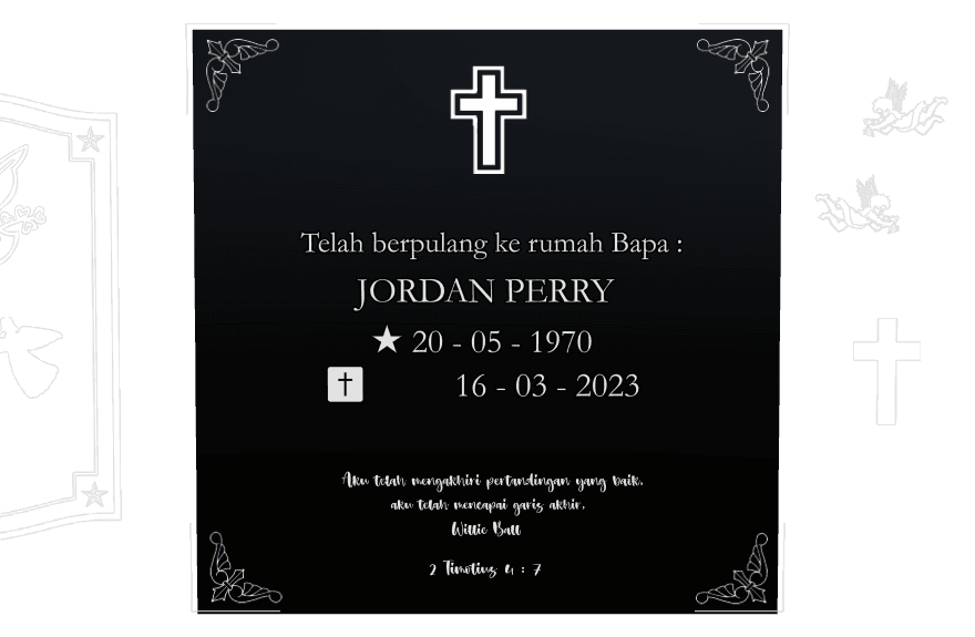 Square Laser-Etched Black Granite Headstone – Angel Cross preview