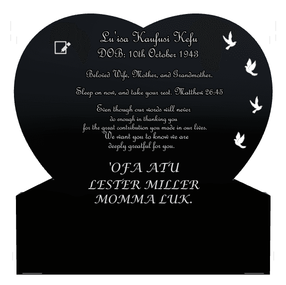 Heart Laser-Etched Black Granite Headstone – birds and dove preview
