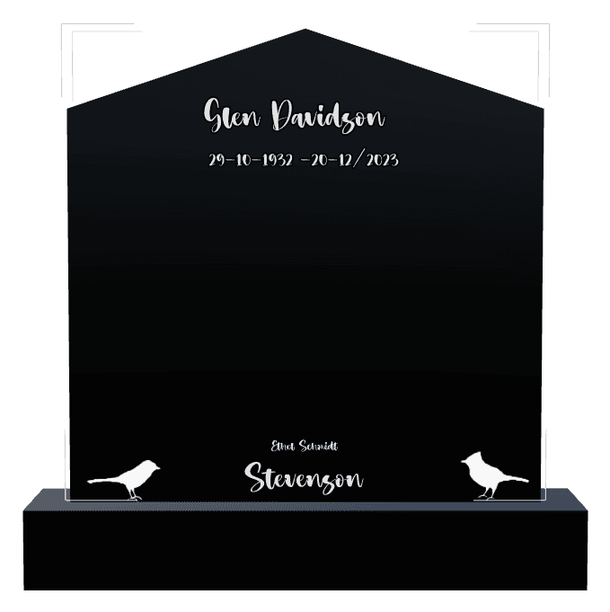 Peak Laser-Etched Black Granite Headstone – Bird preview