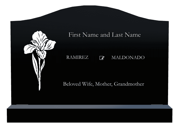 Serpentine Laser-Etched Black Granite Headstone – Flower preview